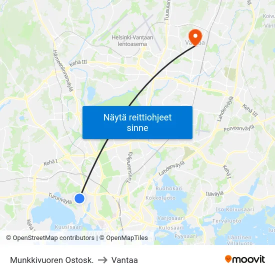 Munkkivuoren Ostosk. to Vantaa map