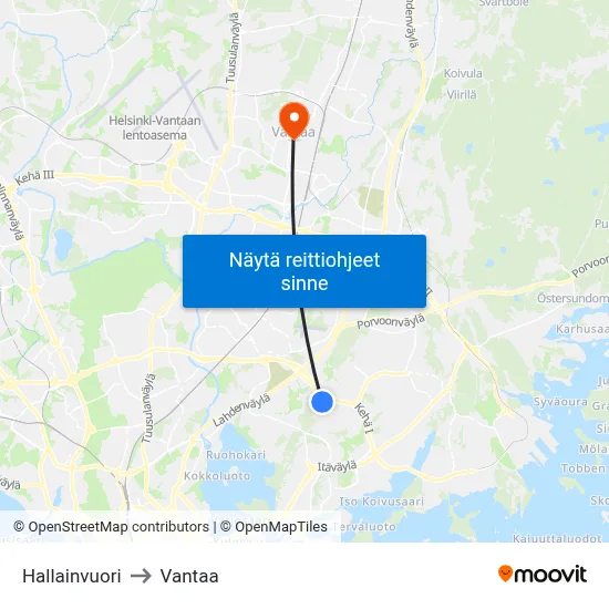 Hallainvuori to Vantaa map