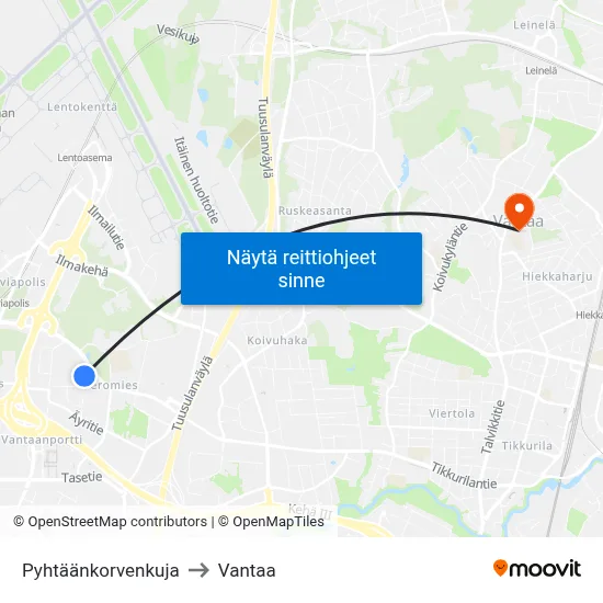 Pyhtäänkorvenkuja to Vantaa map