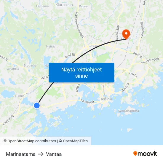 Marinsatama to Vantaa map