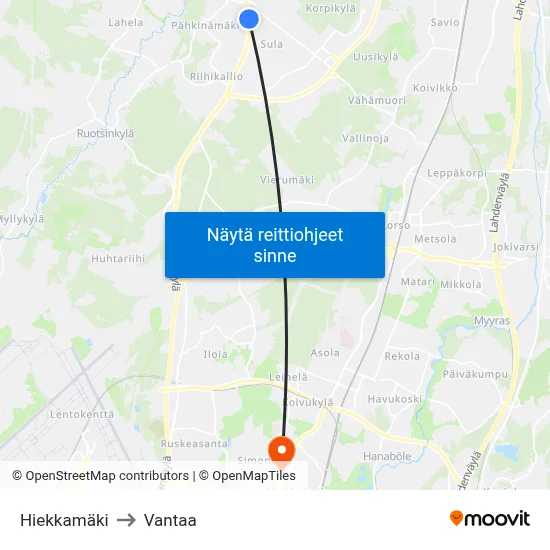 Hiekkamäki to Vantaa map