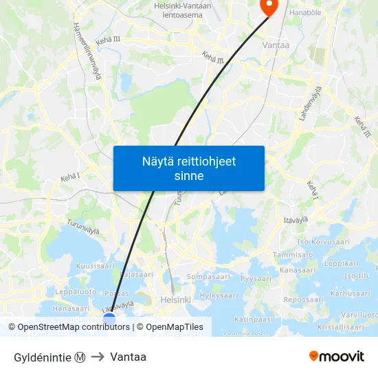 Gyldénintie Ⓜ️ to Vantaa map