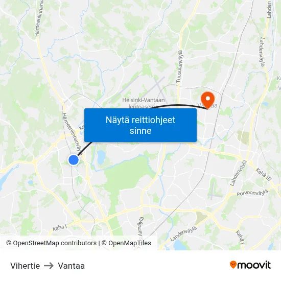 Vihertie to Vantaa map