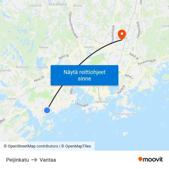 Peijinkatu to Vantaa map