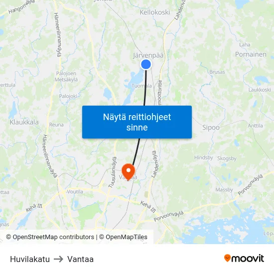 Huvilakatu to Vantaa map