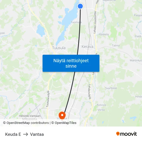 Keuda E to Vantaa map