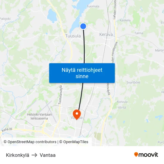 Kirkonkylä to Vantaa map