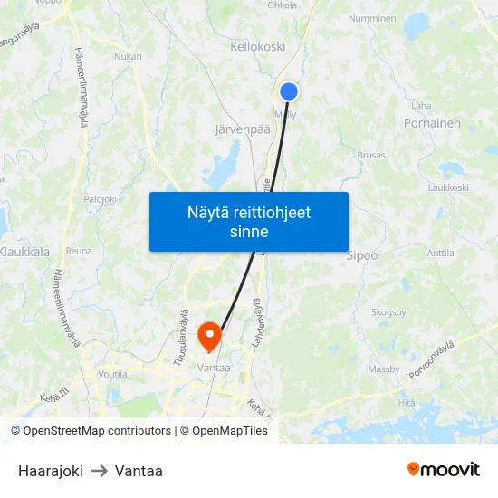 Haarajoki to Vantaa map