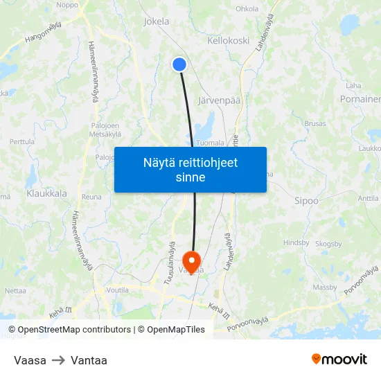 Vaasa to Vantaa map