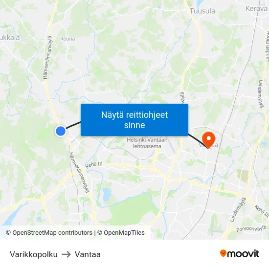 Varikkopolku to Vantaa map