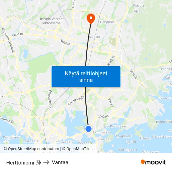 Herttoniemi Ⓜ to Vantaa map