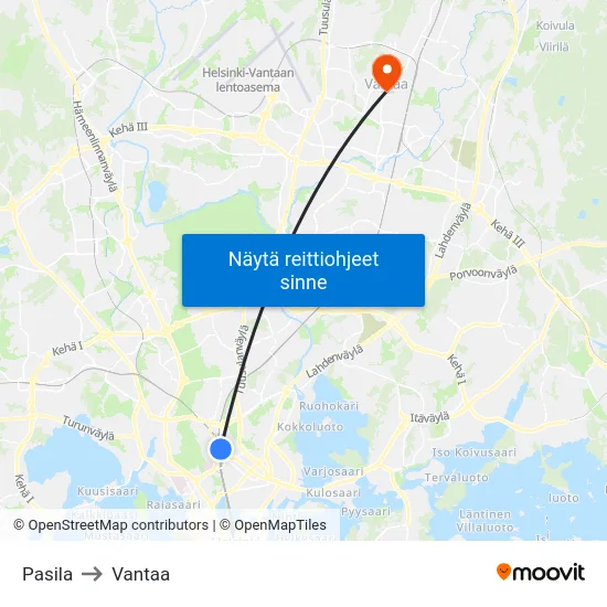 Pasila to Vantaa map