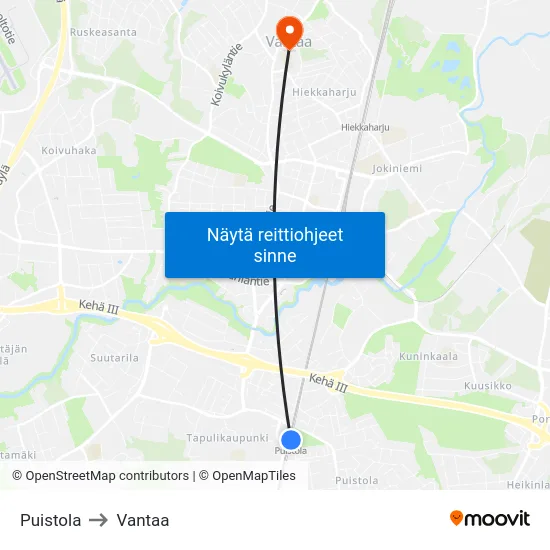 Puistola to Vantaa map