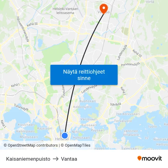 Kaisaniemenpuisto to Vantaa map