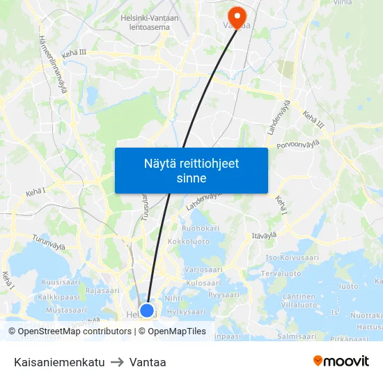 Kaisaniemenkatu to Vantaa map