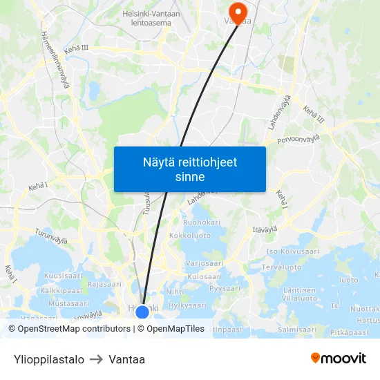 Ylioppilastalo to Vantaa map