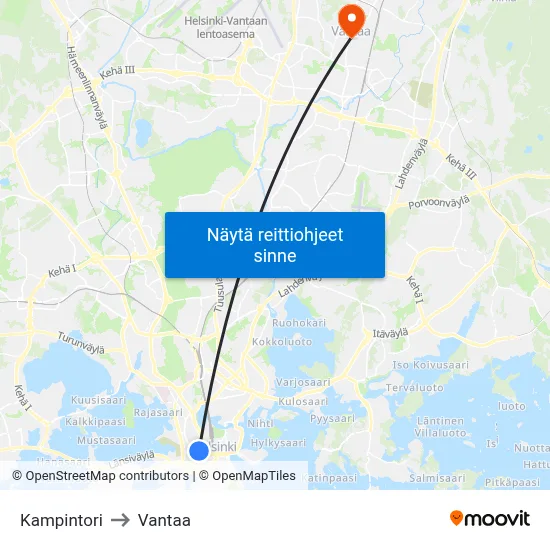Kampintori to Vantaa map
