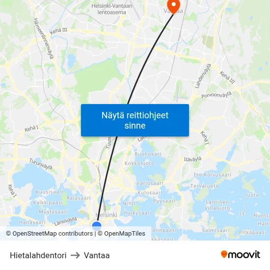 Hietalahdentori to Vantaa map