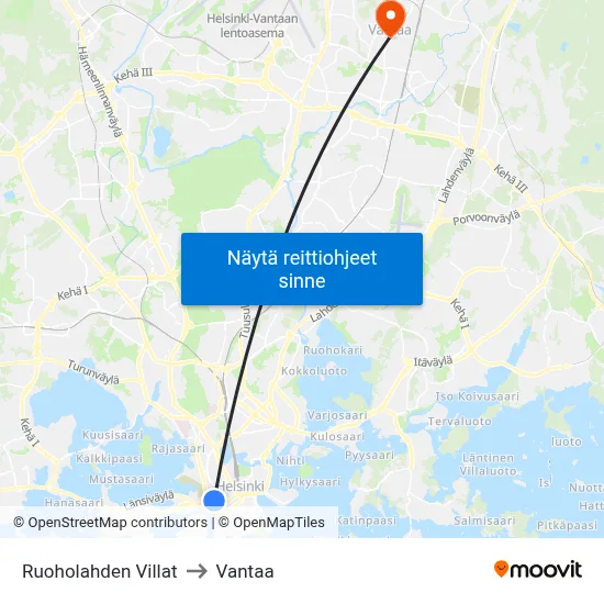 Ruoholahden Villat to Vantaa map