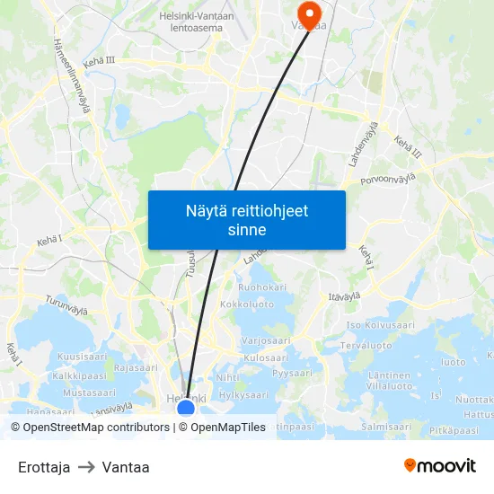 Erottaja to Vantaa map