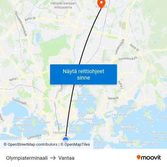 Olympiaterminaali to Vantaa map