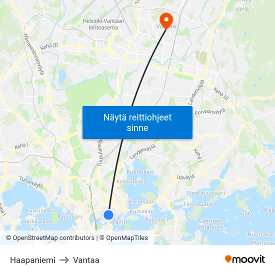 Haapaniemi to Vantaa map
