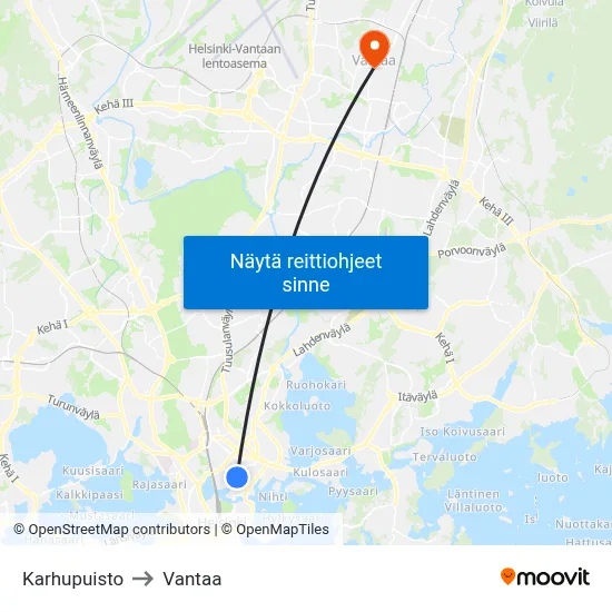 Karhupuisto to Vantaa map