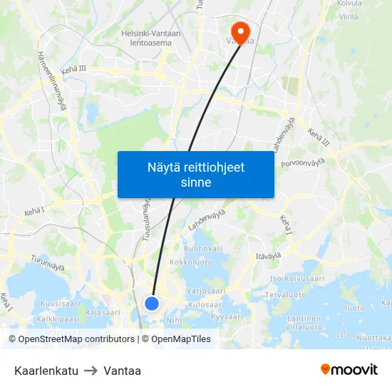 Kaarlenkatu to Vantaa map