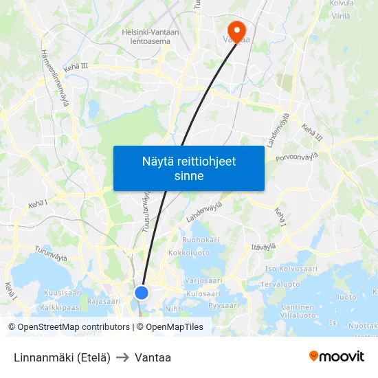 Linnanmäki (Etelä) to Vantaa map