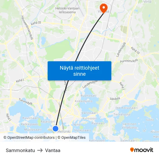 Sammonkatu to Vantaa map