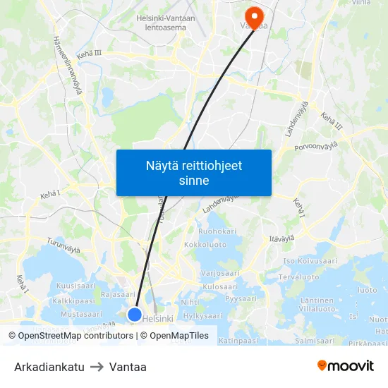 Arkadiankatu to Vantaa map