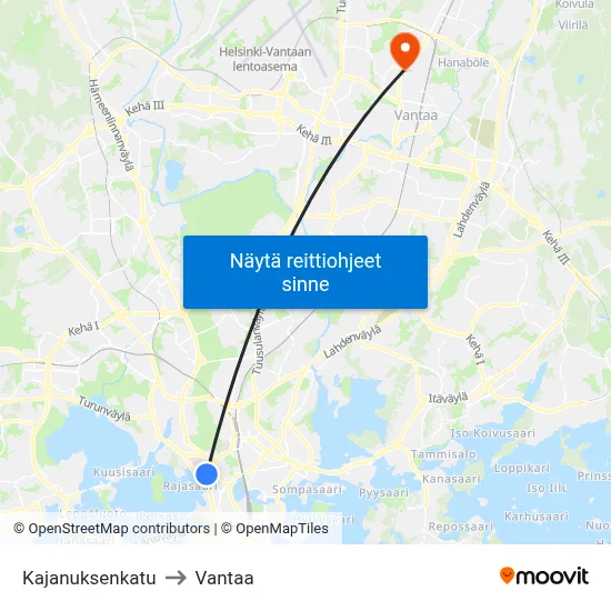 Kajanuksenkatu to Vantaa map