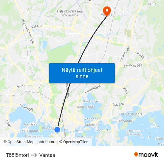 Töölöntori to Vantaa map