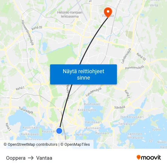 Ooppera to Vantaa map