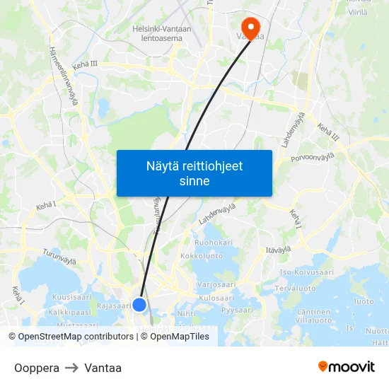 Ooppera to Vantaa map