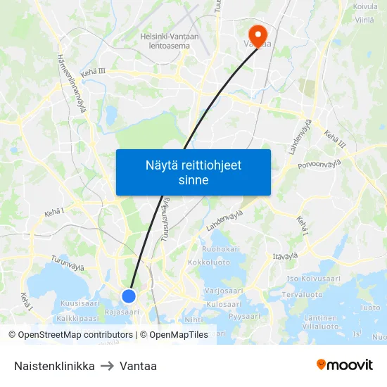 Naistenklinikka to Vantaa map