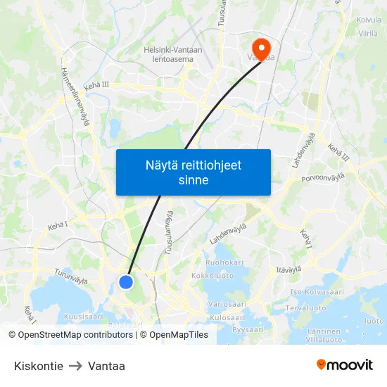 Kiskontie to Vantaa map