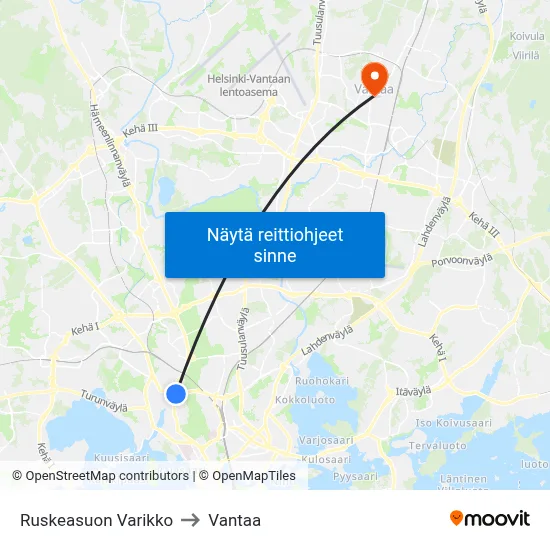 Ruskeasuon Varikko to Vantaa map