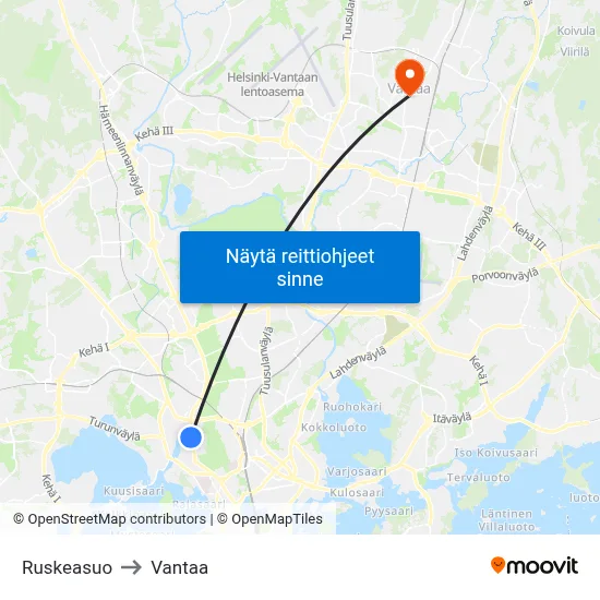 Ruskeasuo to Vantaa map