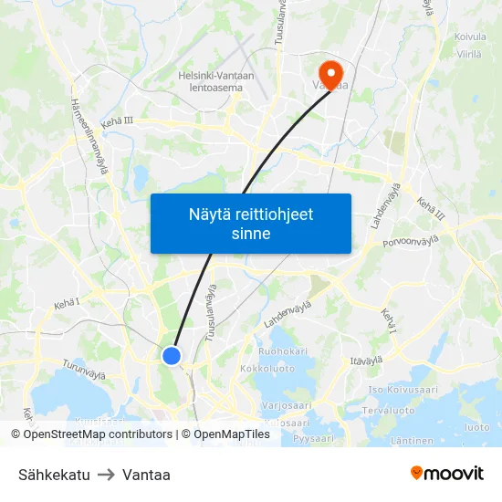 Sähkekatu to Vantaa map