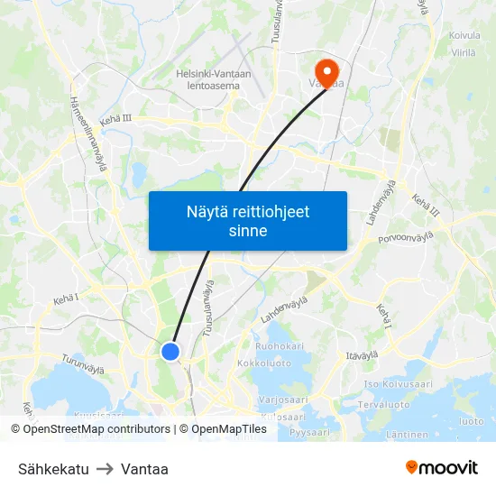 Sähkekatu to Vantaa map