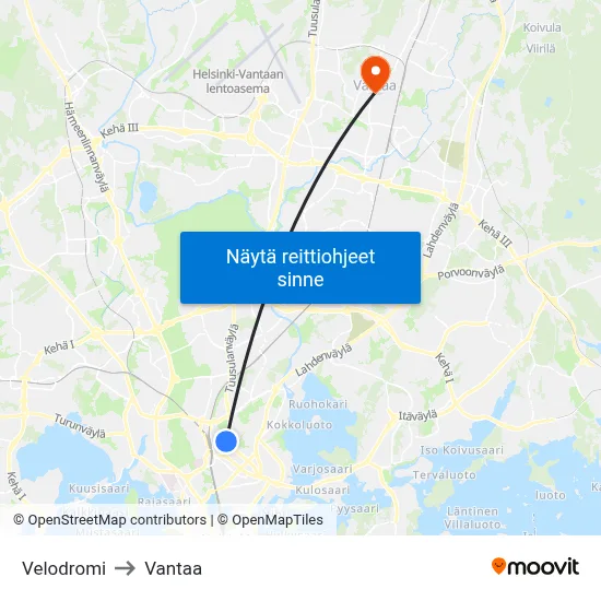 Velodromi to Vantaa map