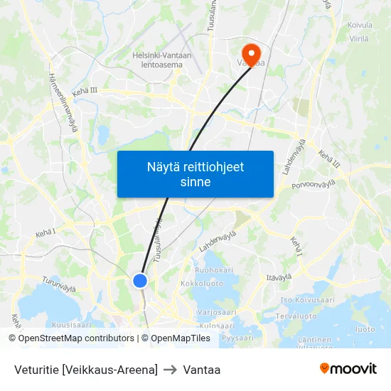 Veturitie [Veikkaus-Areena] to Vantaa map