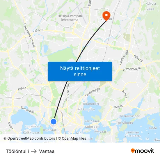 Töölöntulli to Vantaa map