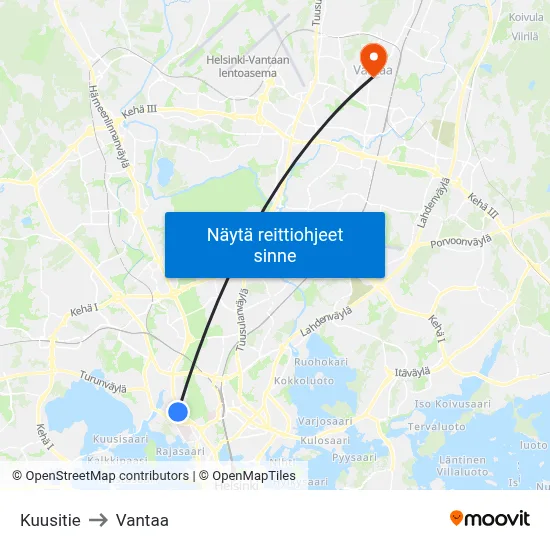 Kuusitie to Vantaa map
