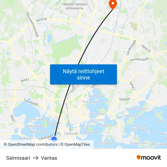 Salmisaari to Vantaa map