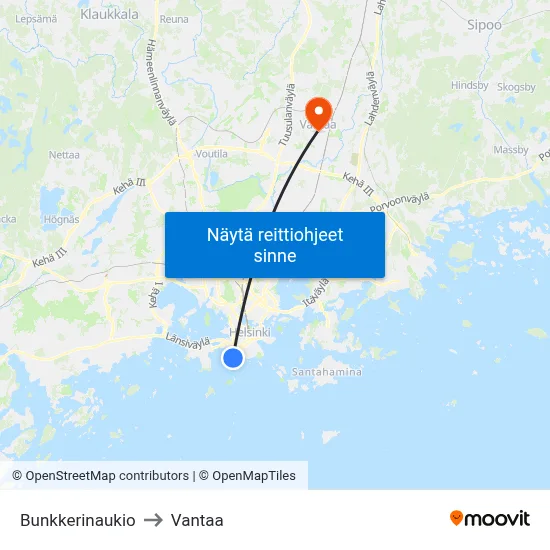 Bunkkerinaukio to Vantaa map