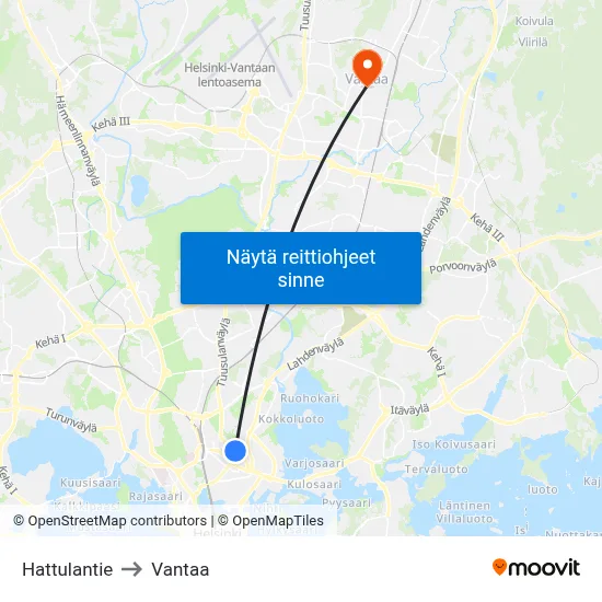 Hattulantie to Vantaa map