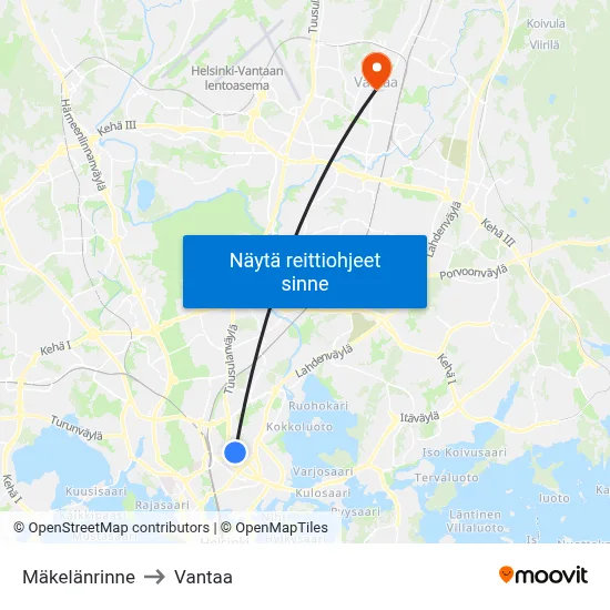 Mäkelänrinne to Vantaa map