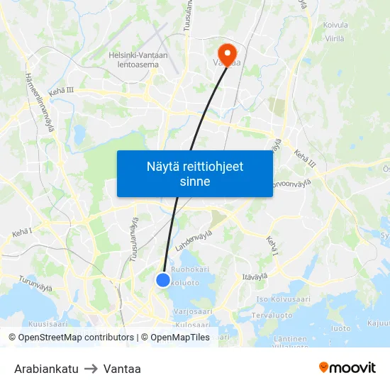 Arabiankatu to Vantaa map